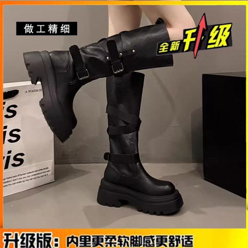 cm thick-soled boots women's autumn and winter new leather boots Maillard knight boots tall thin boots