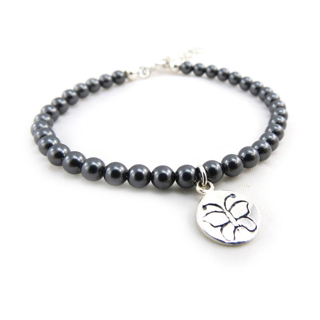 Les Trésors De Lily [J3884] - Bracelet Argent 'Mineralia' hématite papillon