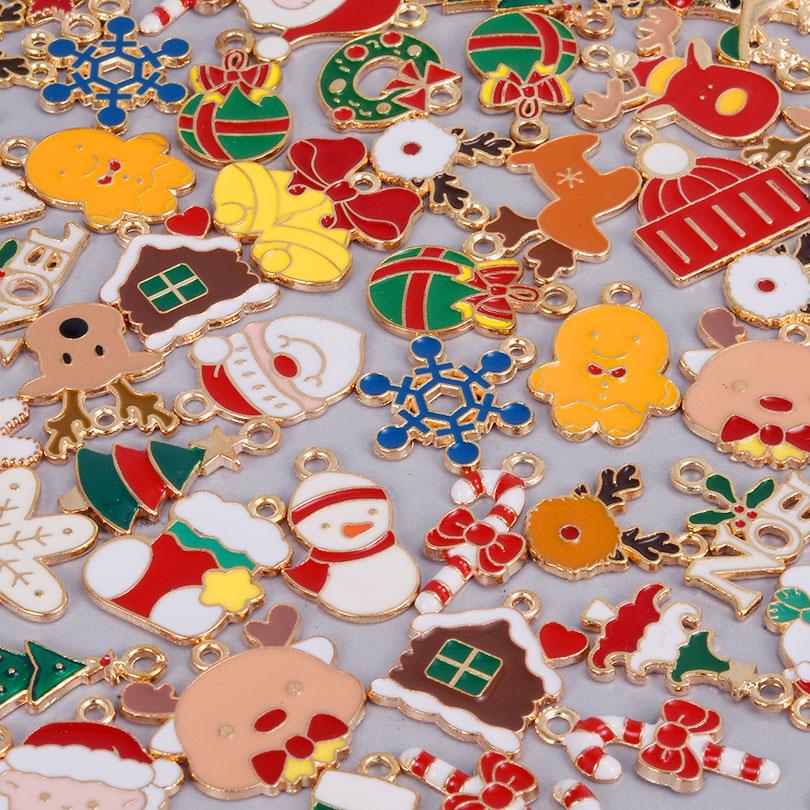 Random Mixed Christmas Pendantcharms For Jewelry Making Bulk Xmas Charm Natale Diy Small Gifts Accessories Breloque Bijoux Noël