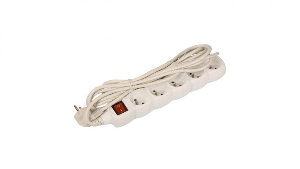 Extension cord with switch 5-sockets Z/U 5M /H05Vv-F 3G1/ White P1515