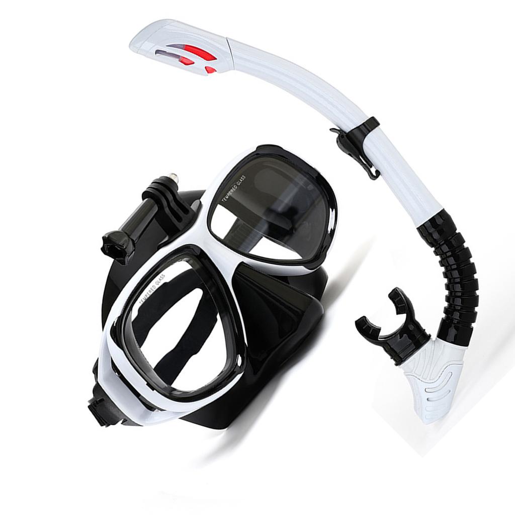 Snorkeling Mask with Action Cam Mount Dry Snorkel Set Comfortable Silicone Diving Goggle for Travel Easy Breathing