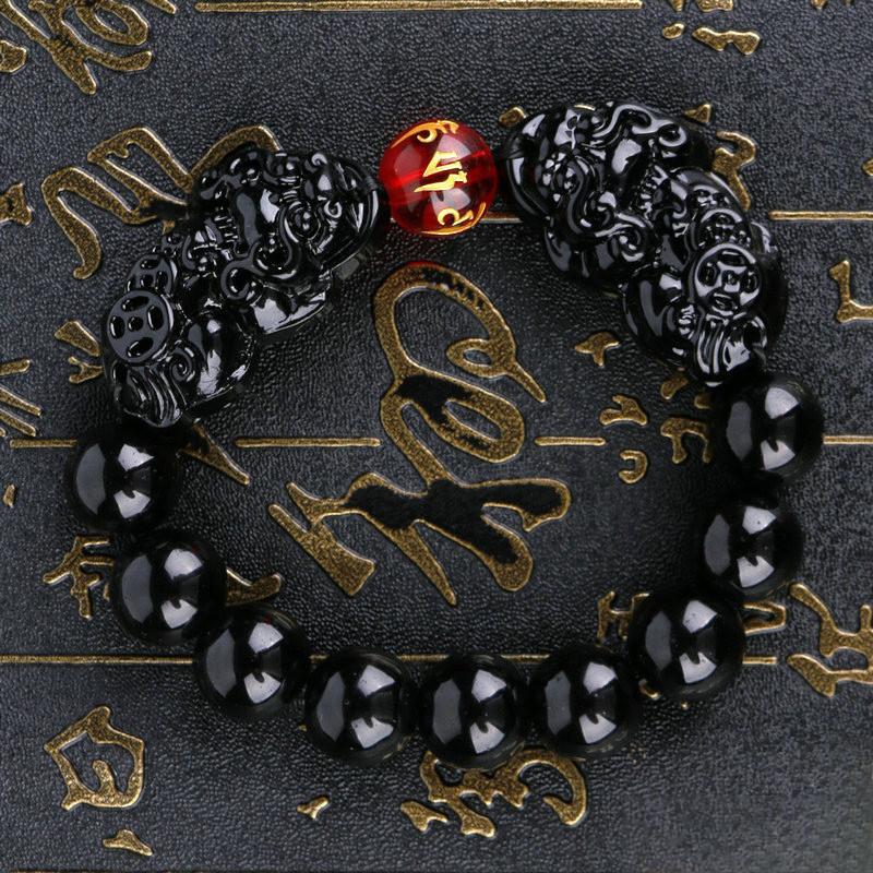 

Подарочный двойной браслет Pi Xiu Obsidian Heart Sutra для мужчин и женщин, привлекает богатство, ювелирные изделия на удачу 14mm