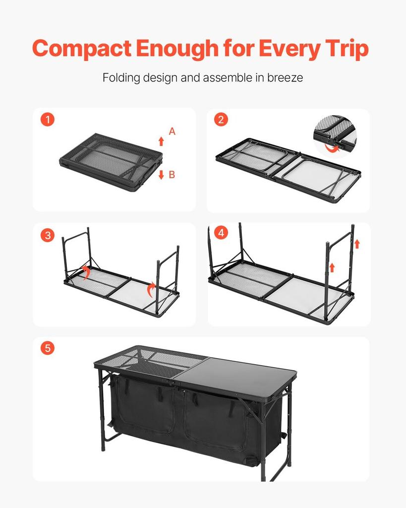 Camping Kitchen Table Folding Portable Adjustable Cooking Station Storage