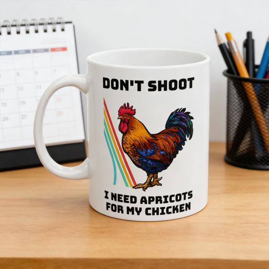 Caneca Engraçada de Galo Meme Não Atire Preciso de Damascos para Minha Galinha Caneca para Gamers Xícara de Café Cerâmica Presente para Streamers E Amantes de Memes