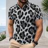 Men Plus Size Short Sleeve Quarter Zip Collared Blue Camouflage Printed Polo Shirt