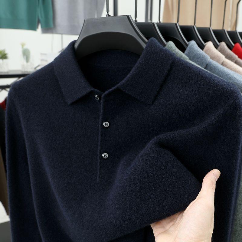 Smart Casual Autumn Winter Sweater Men Solid Lapel Button Simplicity Fashion Luxury Long Sleeve Pullovers Knitted Tops
