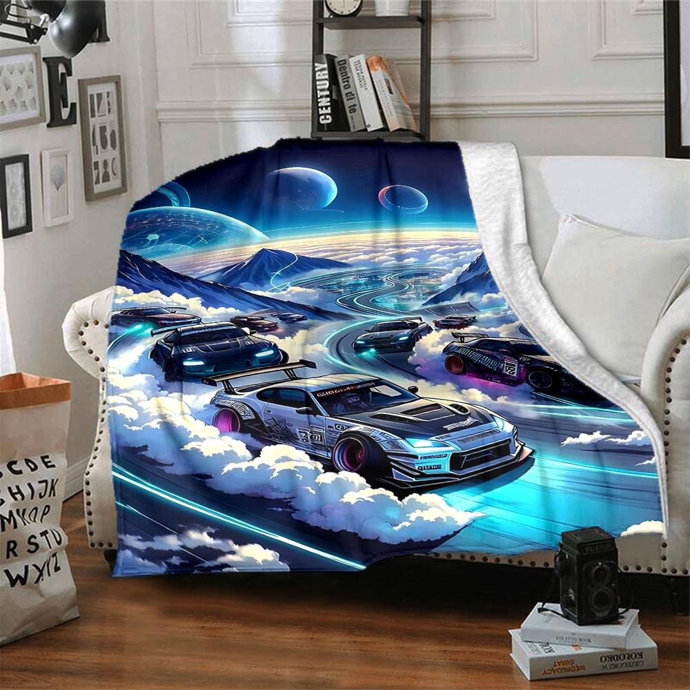 1pc Cloud Road Car Race Blanket Lightweight Flannel Blanket Throw Blanket For Sofa, Bed, Travel, Camping, Livingroom, Office, Couch