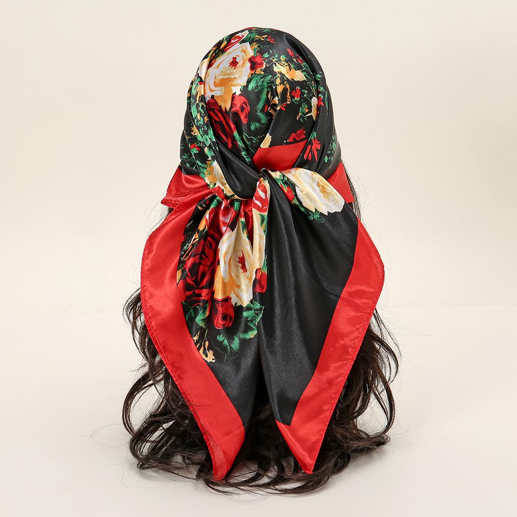 90*90cm Women Scarf Silk Feeling Hair Neck Square Brand Office Bandanna Muffler Waiter Flight Attendants Handkerchief Rings Wrap