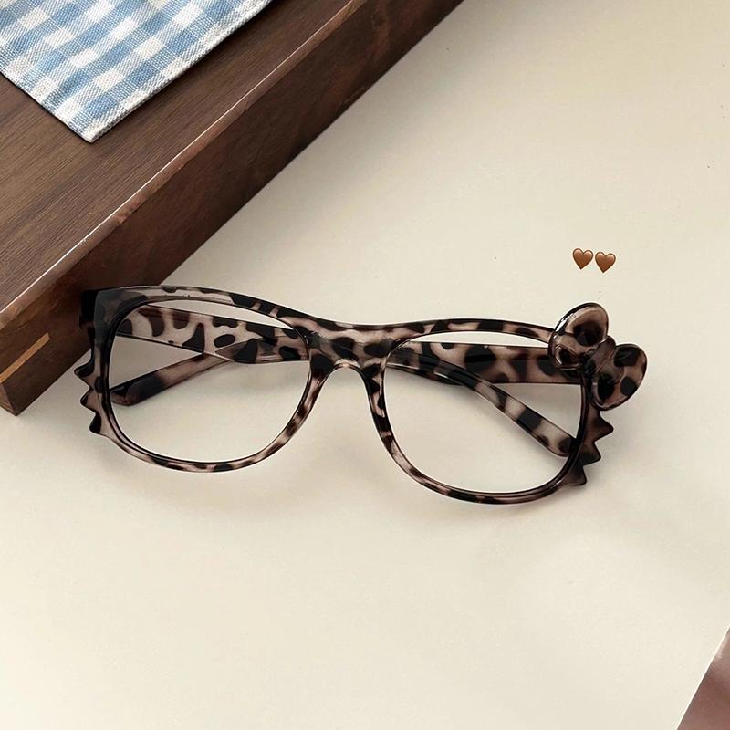 Y2K Hello Kitty Eyeglass Frame Kawaii Retro Leopard Print Glasses Frame Cartoon Cute Eyewear Decorative Gift Without Lenses