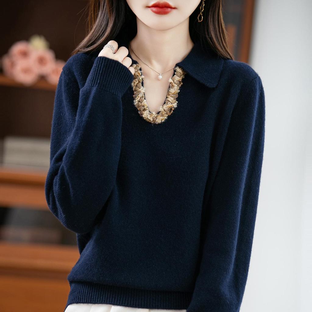 Women's Wool Sweater: Stylish V-Neck, High-End Design for Autumn/Winter