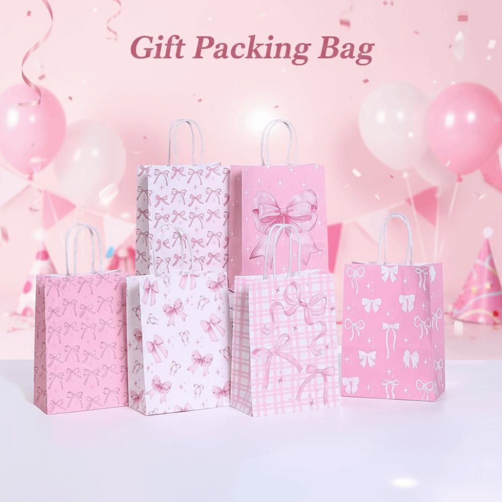 12Pcs Paper Gift Packing Bag Pink Bow Candy Cookie Bags Durable Present Wrap Bag  Celebration