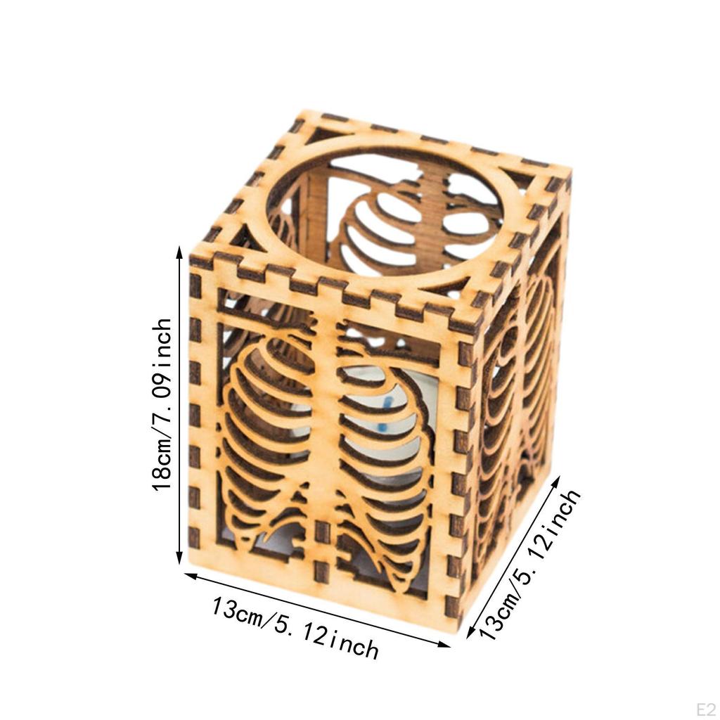 Halloween Desk Ornament Wooden Tealights Holder Home Indoor Rustic Natural Mantle Shelf Decoration