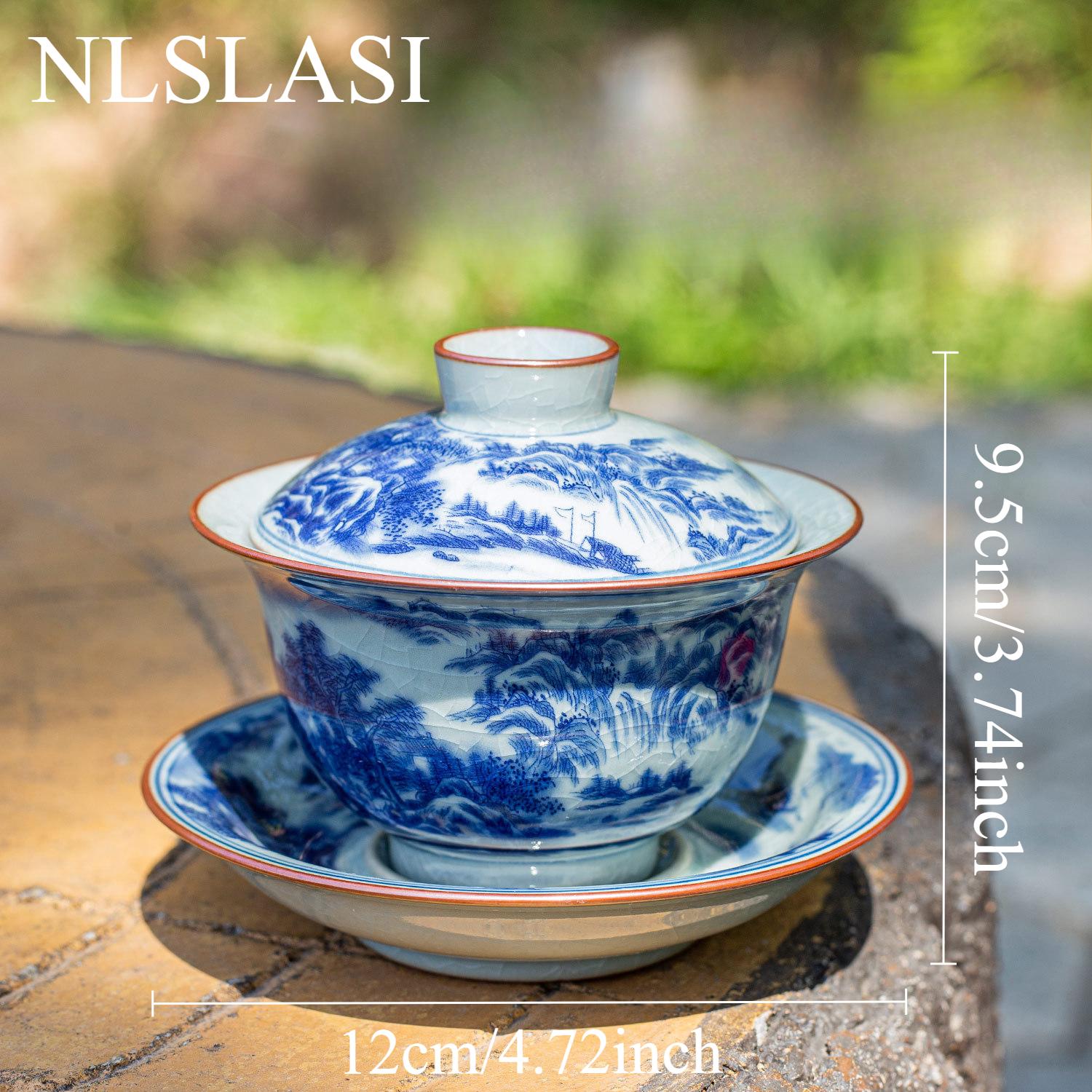 Ceramic Covered Bowl Chinese Style Tea Bowl Ice Cracked Glaze Pattern Tea Set Accessories Kitchen Bar Supplies Household Tea Set