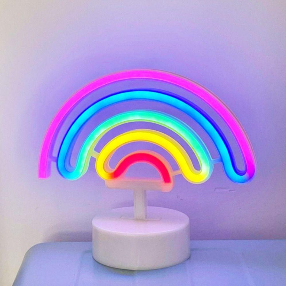 3D Acrylic Desktop Rainbow Night Light with Base Rainbow-shaped Neon Light  Holiday Decoration