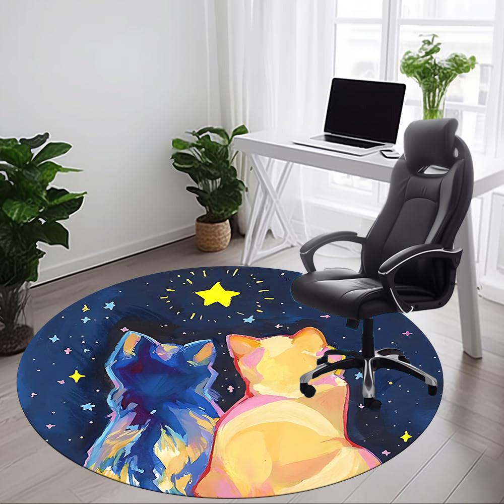 1pc Cats Night Office Round Area Rug, Under Office Chairs Bedroom Living Room Home Decor, Room Deco, Available In Various Sizes