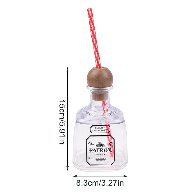 375Ml Mini Tequila Bottles Acrylic Reusable Cups With Straw Hole Small Patron Bottles Empty For Drinking