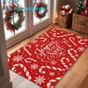 1pc, 2D Flat Printing, Red Christmas Candy Cane Snowflake "Joyeux Noel" Entrance Doormat, Non-Slip Machine Washable Easy-to-Clean Polyester Mat, Suita
