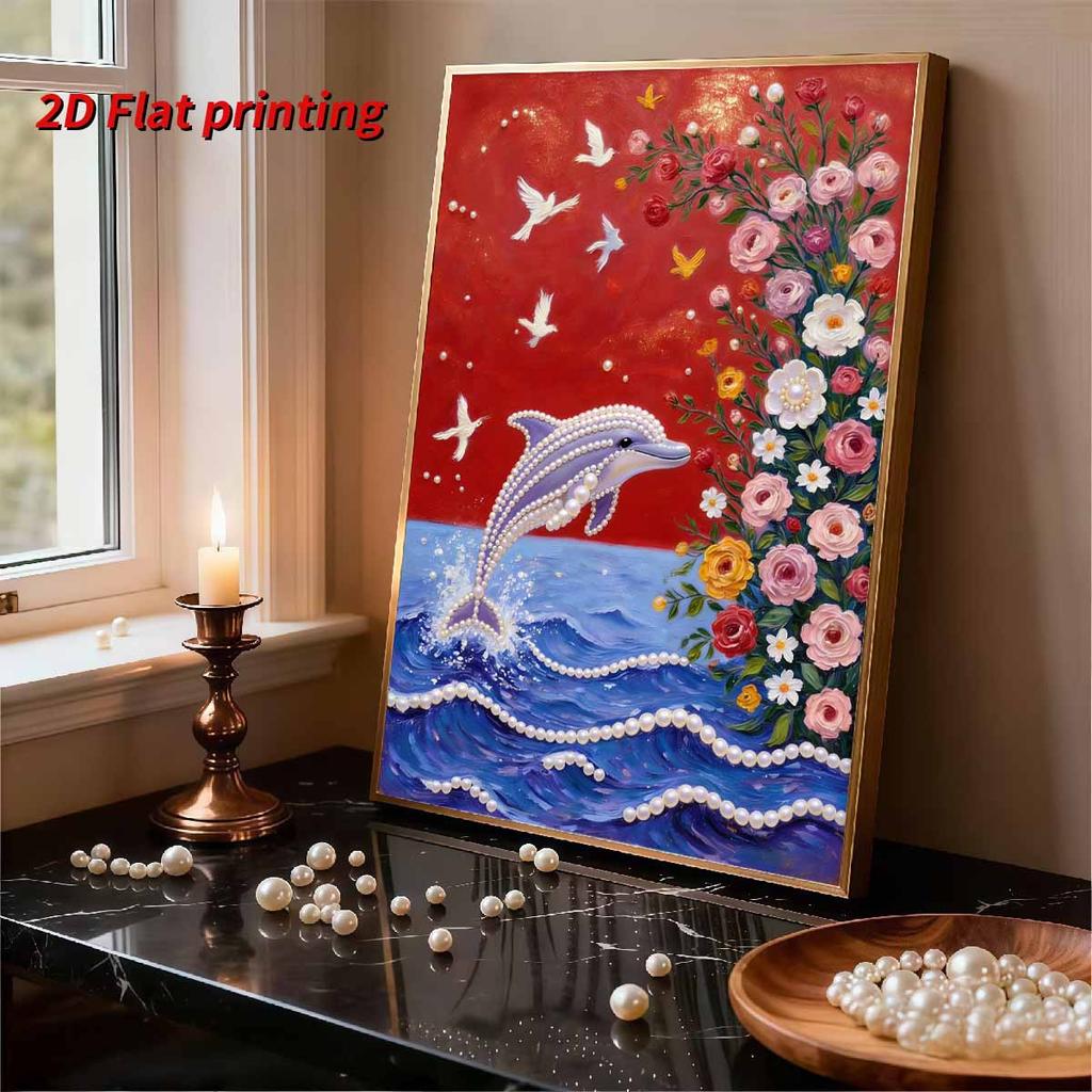 Handmade DIY Pearl Painting Dolphin Theme Bedroom Living Room Frameless Diy Handmade Sticky Diamond Creative Canvas Painting