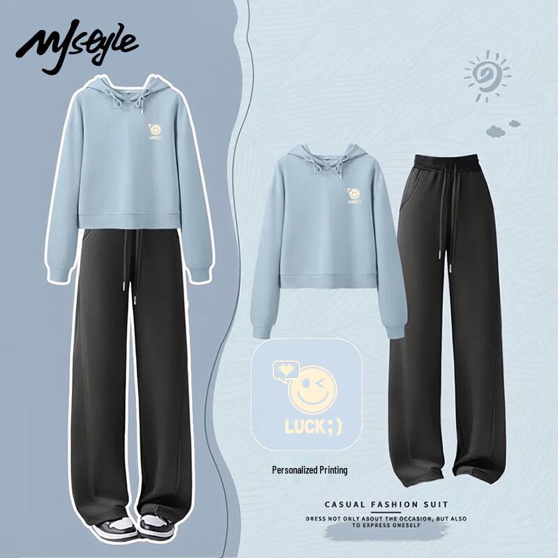 

MJ STYLE Women s Hooded Sweatshirt & Spliced Pants Set S