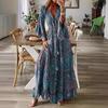 Bohemian Bell Sleeve V-neck Floral Vacation Maxi Dress