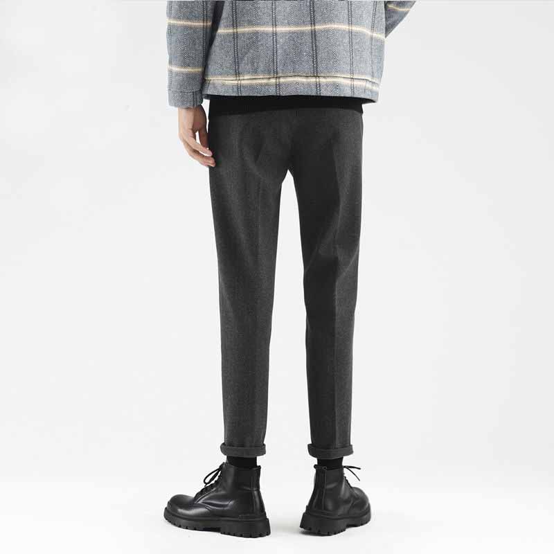 Wollen Kostuumbroek voor Heren Herfst en Winter Rechte Cropped Broek Verdikt voor Warmte en Pluche