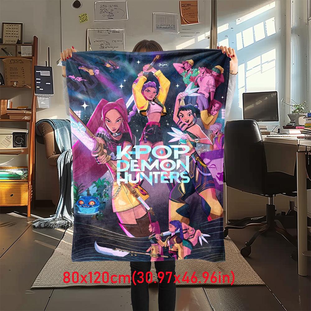 

1Pc K-Pop Demon Hunters Print Flannel Blanket, High quality Digital Printing, Comfortable for All Seasons, Home DecorGifts821029 80x120cm