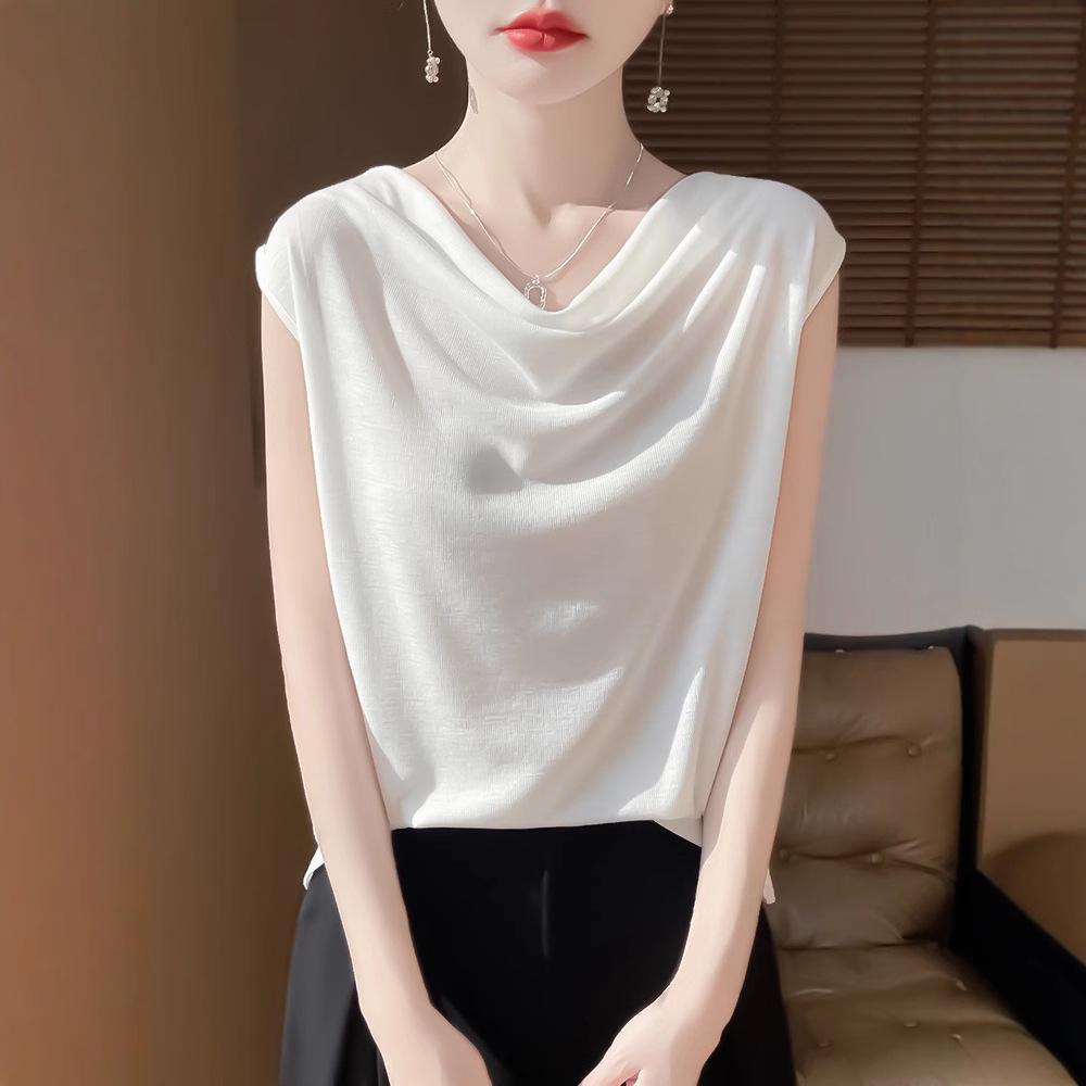 

Women s Chic Off-Shoulder Cowl Neck Knitted Tank - Slim Fit Summer Top XL [130-145 lbs]