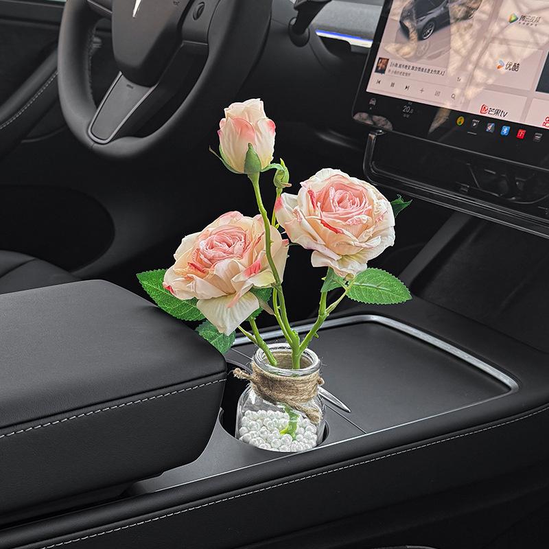 

Romantic Car Air Freshener Bouquet, Artificial Rose with Pearl, Suitable for Cup Holder, Car Vase, Car Interior Decoration