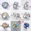 Charm  925 Silver Charms Beads CZ Pave Round Clip Charms Fit Original Bracelet Necklace Charms Jewelry Gift