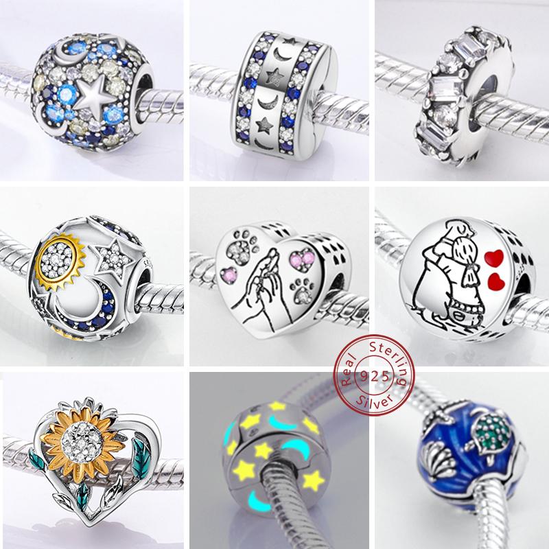 Charm  925 Silver Charms Beads CZ Pave Round Clip Charms Fit Original Bracelet Necklace Charms Jewelry Gift