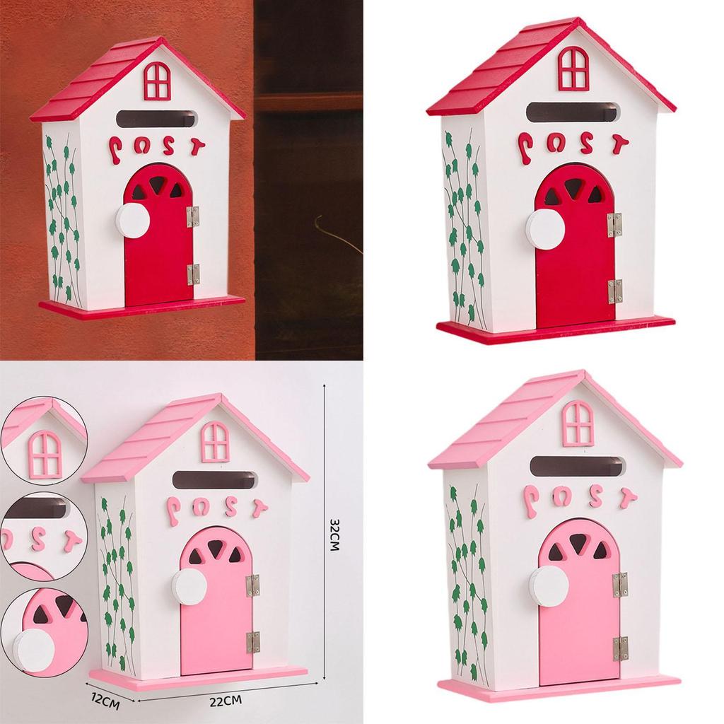 Wall Mount Mailbox Mailbox with Key Lock Wood Communication Mail Box Drop Box Letterbox for Corridor Front Door