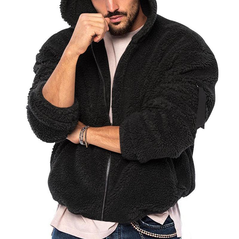 Spring, Autumn and Winter Men's Jacket Double-sided Arctic Velvet Hooded Solid Color Casual Zipper Jacket
