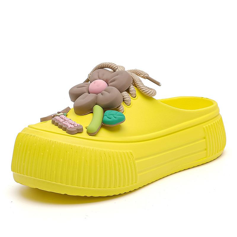 Merk sommer tråkker i dritt jente søte hullsko kvinner kan bruke supertykke kule tøfler om sommeren