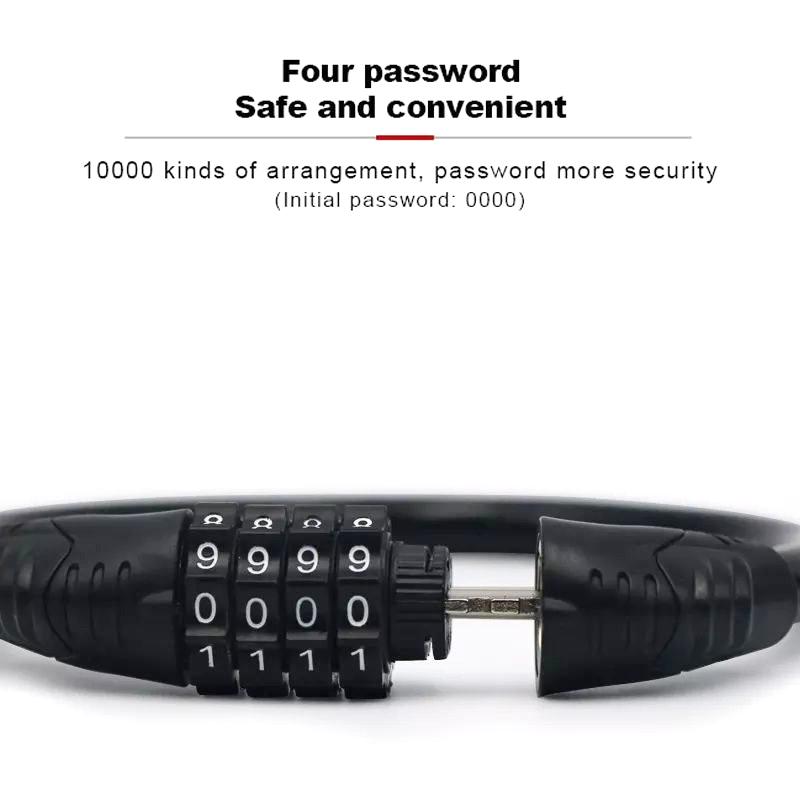 Bicycle Combination Cable Lock 4 Digit, Anti-Theft Alloy Steel Lock for Mtb Road Bike Security