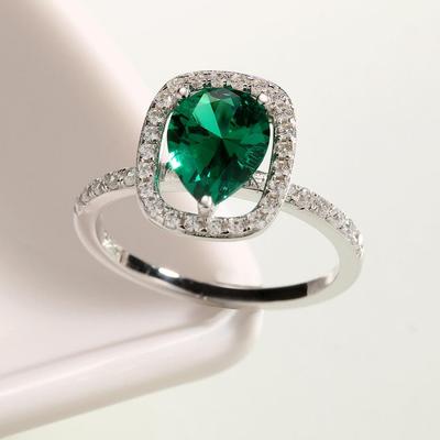 Classic Women Engagement Party Jewelry High Quality Water Drop Green Rings with Nano Emerald