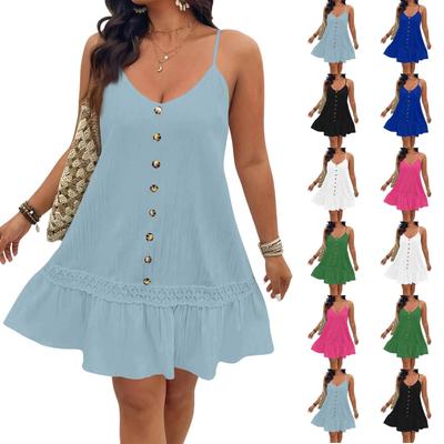 Modisches Lässiges Ärmelloses Button-Down Urlaubs-Strandkleid für Damen