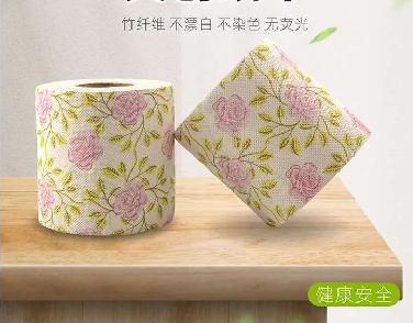 Natural Fiber Printed Toilet Paper Roll Floral Pattern Bamboo Fiber Soft Texture Eco Friendly Biodegradable Bathroom Tissue 4 Rolls One Size