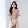 Srcr Women's 100% Mulberry Silk Crepe Printed T-Shirt