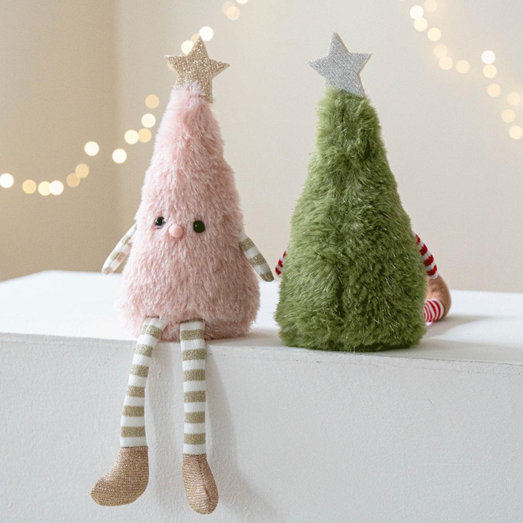 Cute Christmas Tree Figurine Ornament- Green Fabric Holiday Decor For Home Living Room Perfect For Xmas New Year Winter Parties