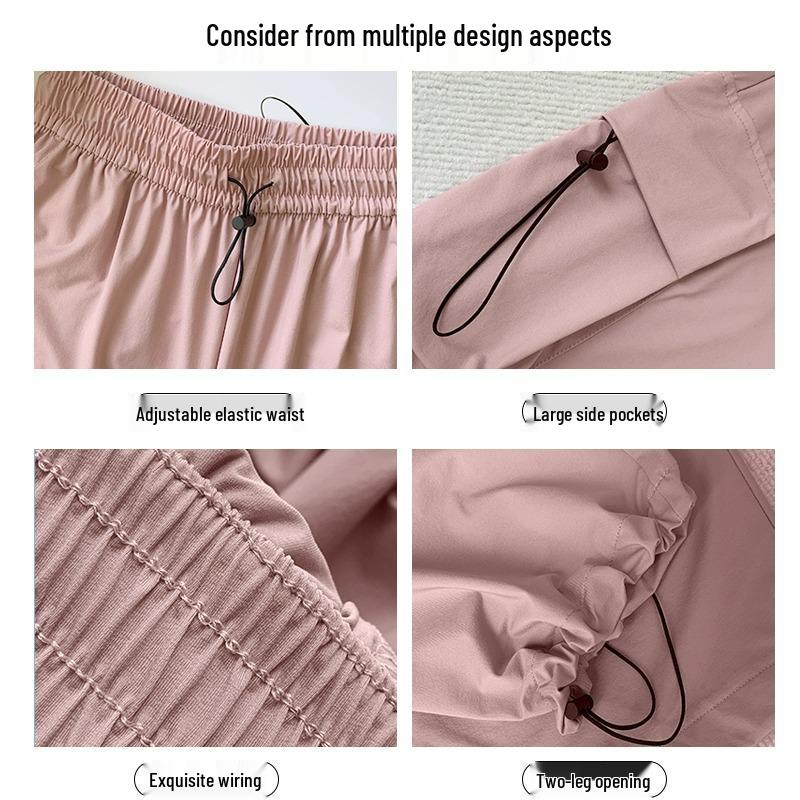 Petite Women's Quick-Dry High-Waisted Cargo Pants - Loose Wide-Leg Summer Hiking Pants