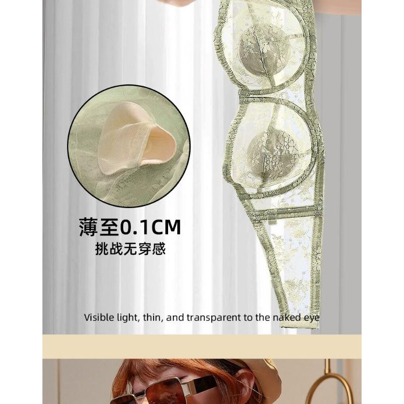 Women Lace Thin Cup Minimizer Bra Wireless See Through Underwire Bra