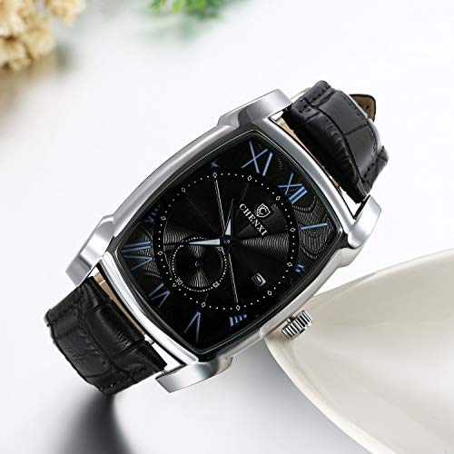JEWELRYWE Men's Watch with Leather Strap, Antique Design, Popular, 3ATM Water Resistance, Calendar, Roman Numerals, Analog, Japanese Quartz Movement,