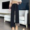 Women's Lambswool Wide-Leg Fleece-Lined Pants - Autumn/Winter Chenille Cotton Straight-Leg Trousers
