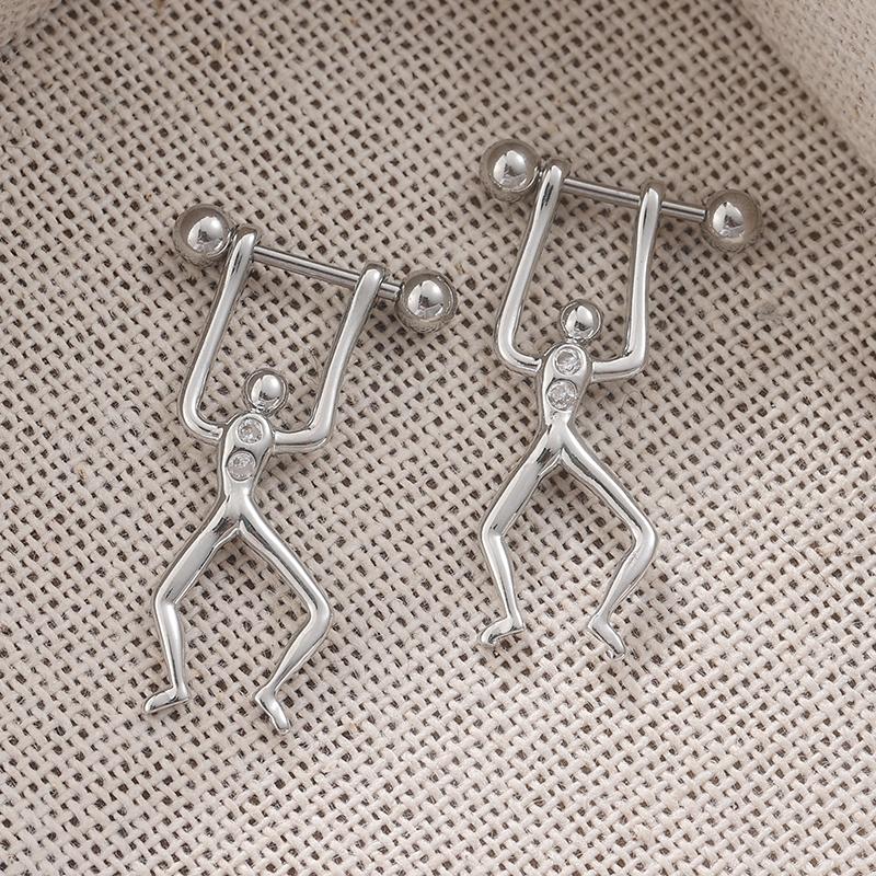 Ethnic Silver Color Ear Cuffs Women's Metal Hand Carving Human Weightlifting Pattern 5