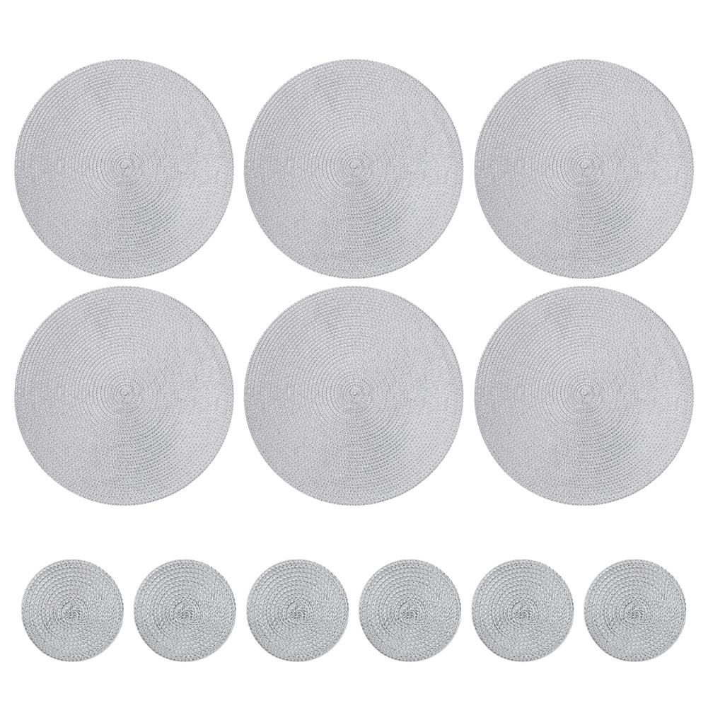 Set of 6 Round Braided Placemats Table Mats Woven Non-Slip Dining Table Heat Resistant Bowl Pads Kitchen Drink Cup Coasters