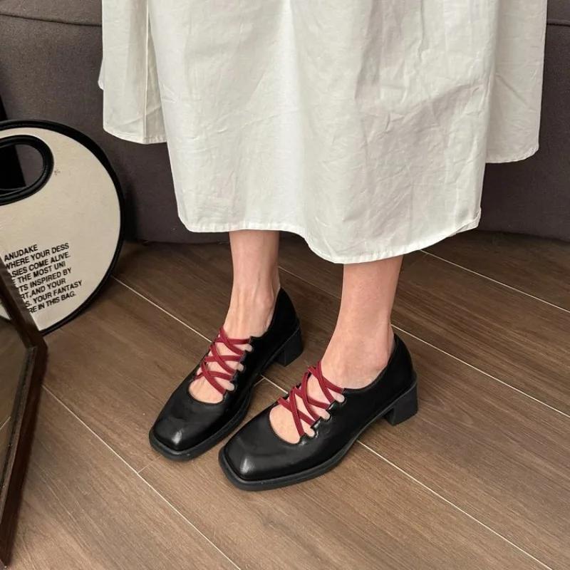 Fashion Women's Ballet Flats Fashion Korean Style Lace-up Retro Casual Shoes Comfortable Lightweight Ballet Pumps  High Heels Women