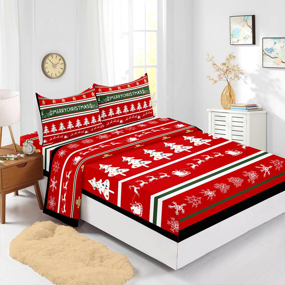 Four-Piece Mattress Set Christmas 3D Digital Printing Kit Mattress Protective Cover
