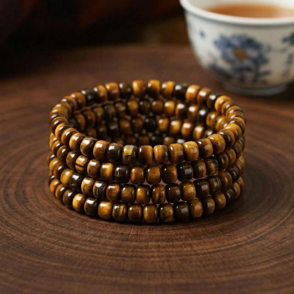 Natural yellow tiger eye stone straight-cut disc bead bracelet Men's and women's yellow tiger eye stone crystal bracelet jewelry
