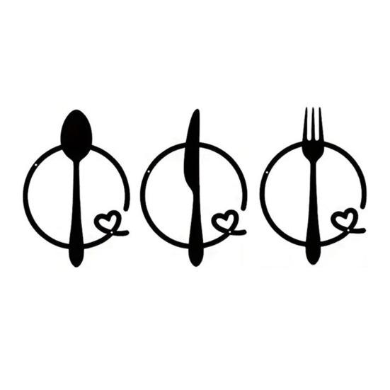 3 stk/sett Metallbestikk Veggdekorasjon Matt Svart Skje Gaffel Kniv Bestikk Veggkunst Skulptur Hjem Stue Kjøkken Vegg Dekorativt Skilt