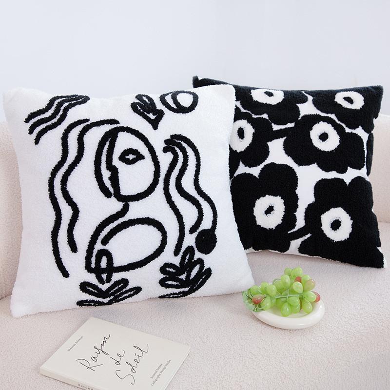 Checkered Flower Zebra Line Tiger Pattern Plush Cushion For Bedroom Lounge And